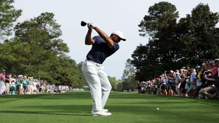 Tiger Woods playing a practice round at Augusta